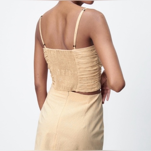 ZARA Beige Pinstripe Wrap Style Skirt & Ruched Crop Top Set – Size S - Picture 2 of 10